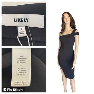 New Likely one shoulder neckline black dress size o